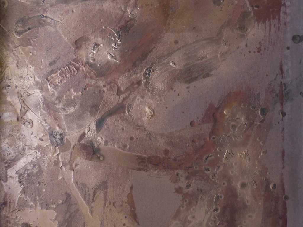 Mes Aynak Dreaming, copper and gold painting by Sarah Edgehill